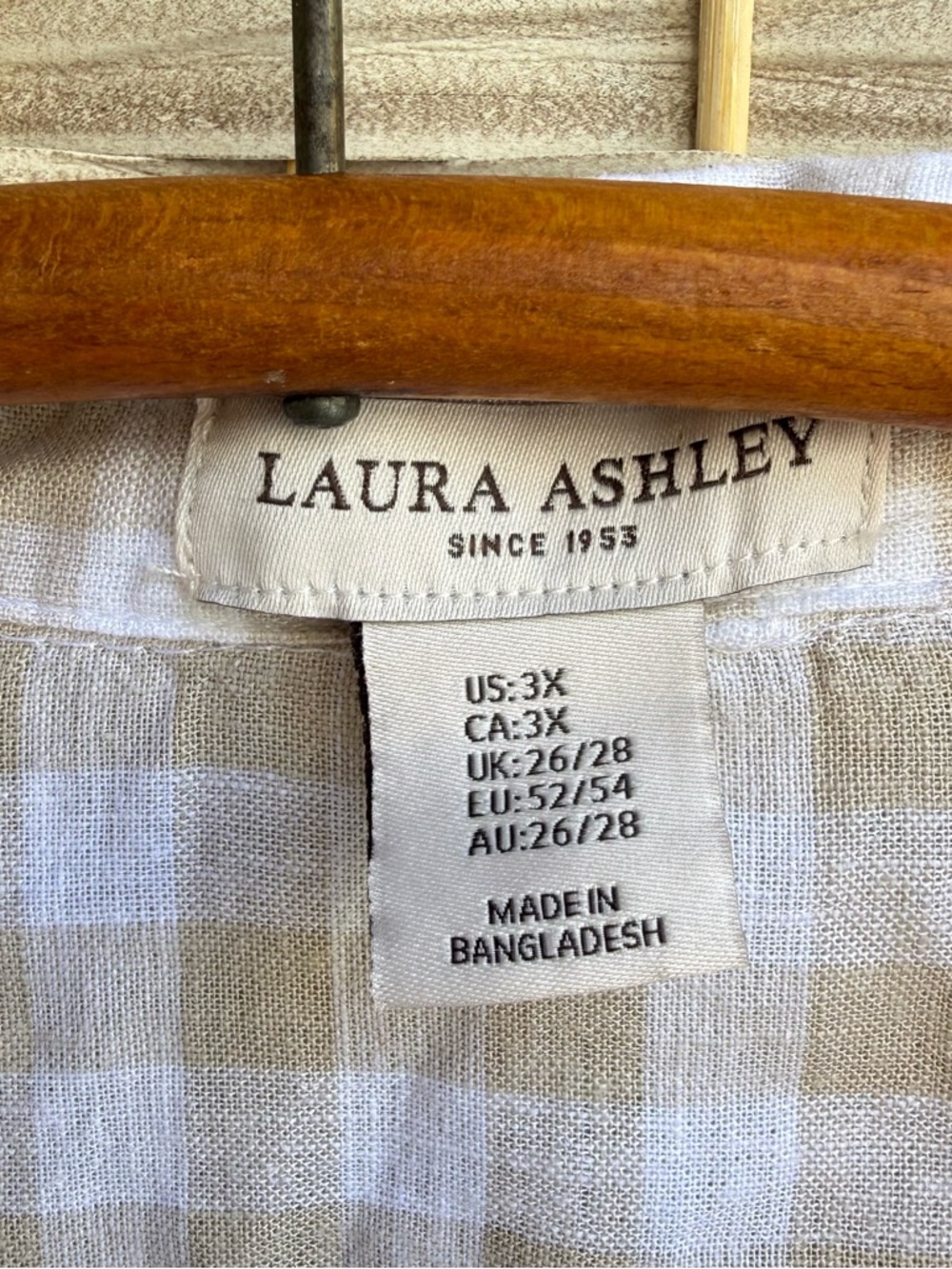 Laura Ashley Beige & White Gingham Linen Blend Oversized Tunic Top Size 3X - Picture 2 of 7
